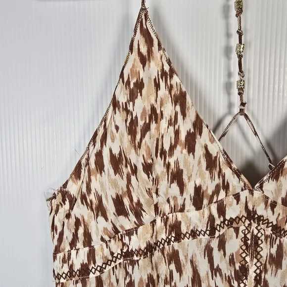 NWT aerie Leopard Print Spaghetti Strap Maxi Dress Beaded Strap Front Slit SizeL - Picture 4 of 15